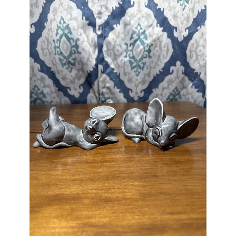 Vtg Studio Pair Sleeping/Relaxing Mice Figurines -Ceramic Gray Figures Signed
